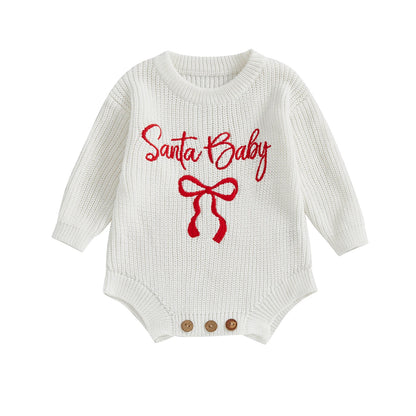 Santa Baby Girls Ribbed Knit Romper