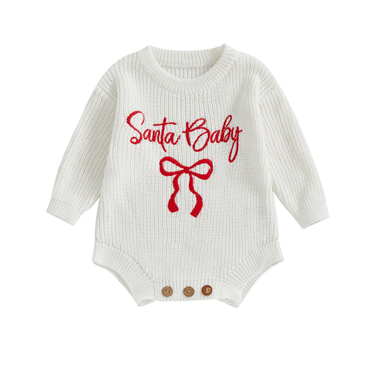 Santa Baby Girls Ribbed Knit Romper