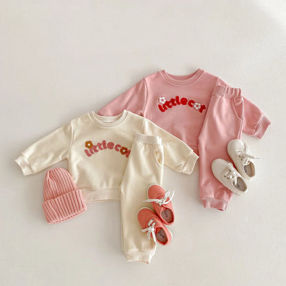 Little Cat Embroidery Girls Sweatshirt and Sweatpants Set - Peachy Bloomers