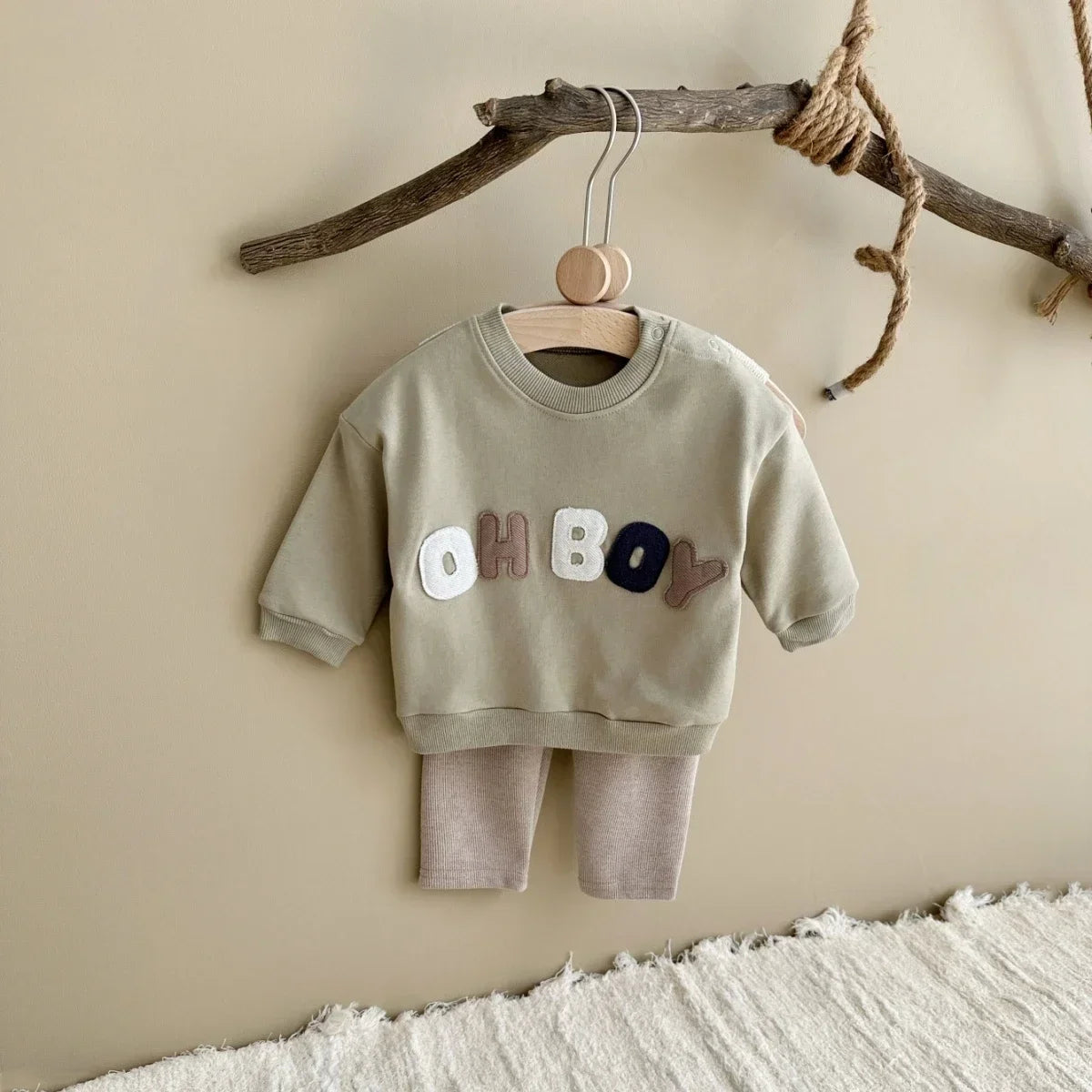 "OH BOY" Sweatshirt and Sweatpants Set - Peachy Bloomers