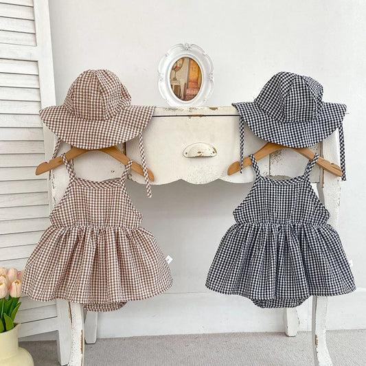 Checkered Baby Dress with Hat - Peachy Bloomers