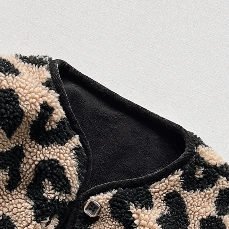 Leopard Print Fleece Girls Jacket