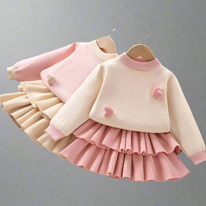 Heart Knit Sweater and Ruffle Skirt Set