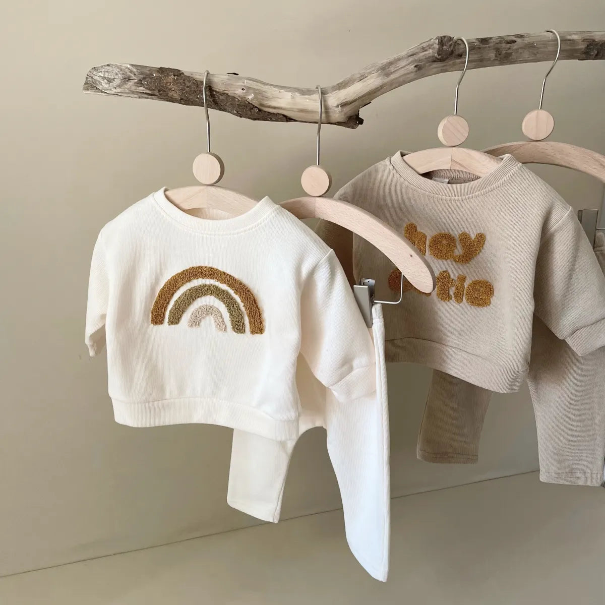 "Hei Cutie" & Rainbow Sweatshirt and Sweatpants Set - Peachy Bloomers