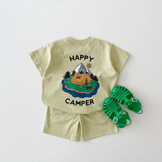 Happy Camping Cotton T-shirt and Shorts Set - Peachy Bloomers