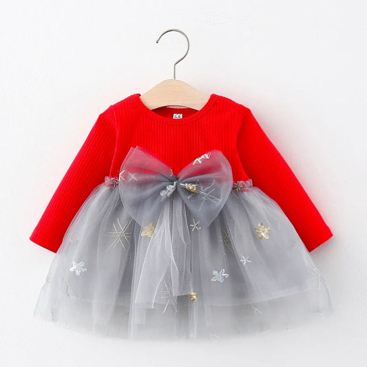 Girls Dress with Star Embellishments and Oversized Bow