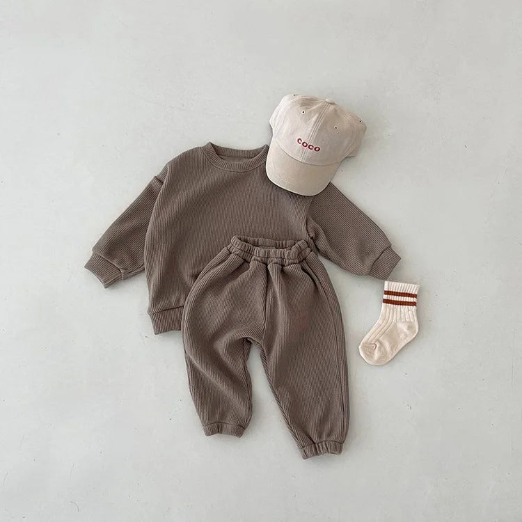 Casual Cotton Ribbed Sweatshirt and Sweatpants Set - Peachy Bloomers