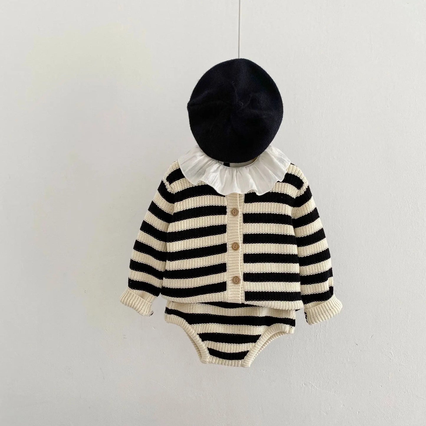 Striped Baby Knit Set – 2-Piece Infant Cardigan and Bloomers Outfit