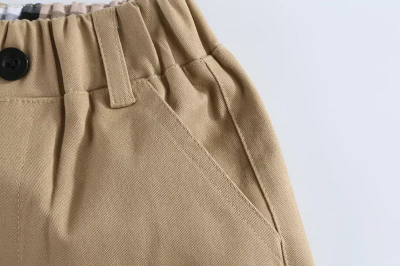 Boys Cotton Casual Pants with Plaid Cuffs