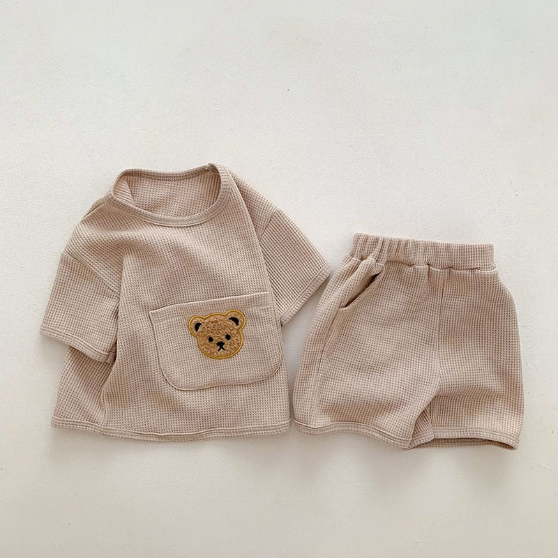 Bear Waffle T-shirt and Shorts Set - Peachy Bloomers