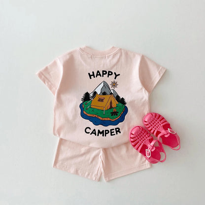 Happy Camping Cotton T-shirt and Shorts Set - Peachy Bloomers