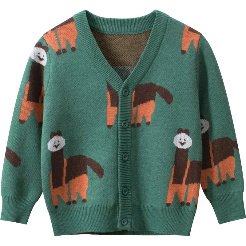 Lama Animal Cotton Knit Cardigan