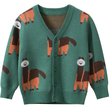Lama Animal Cotton Knit Cardigan