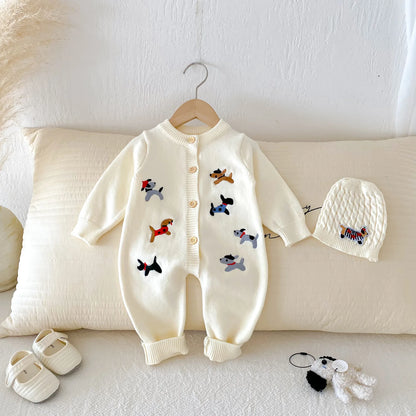 Little Puppy Pure Cotton Knit Baby Jumpsuit
