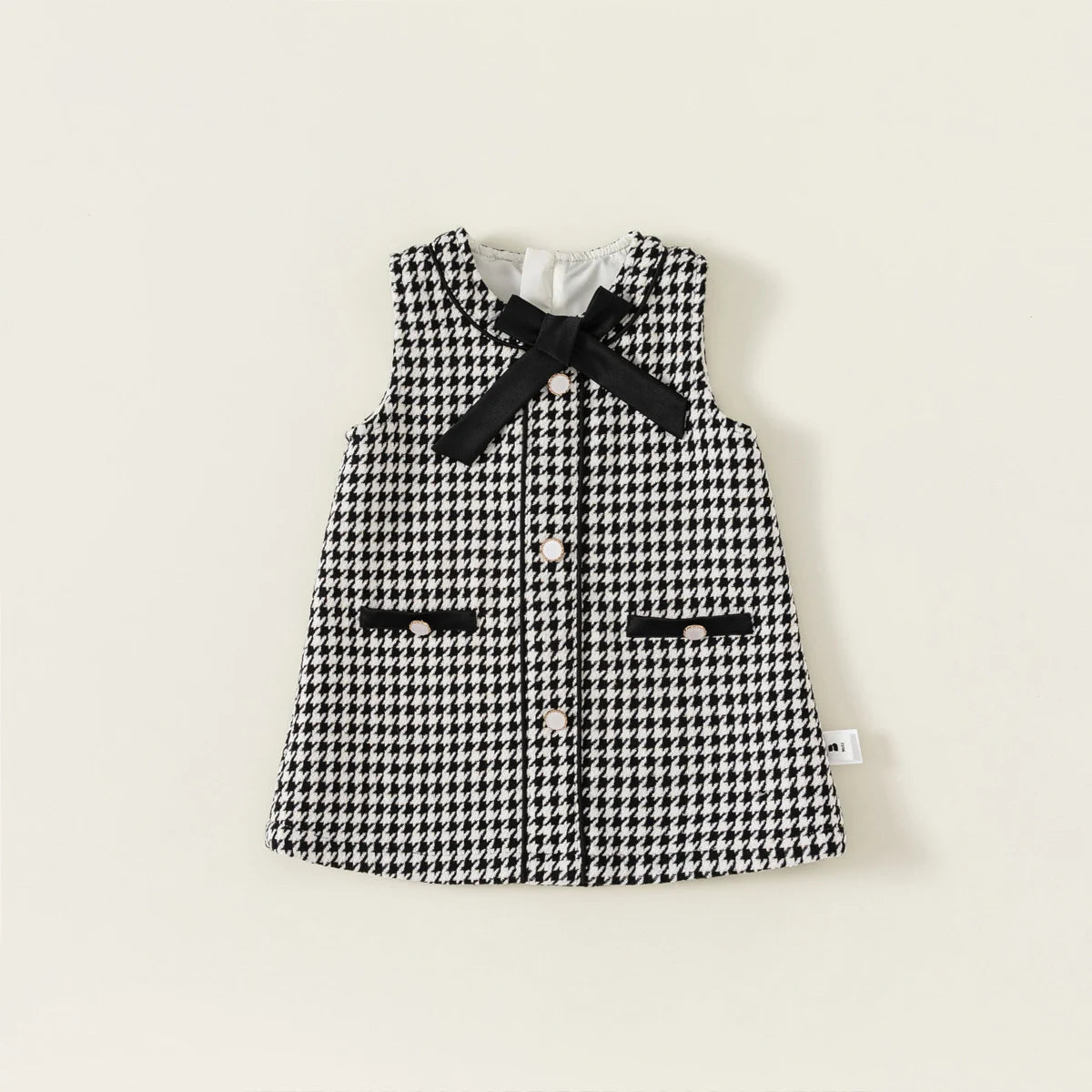 Houndstooth Bow Girls Dress - Peachy Bloomers