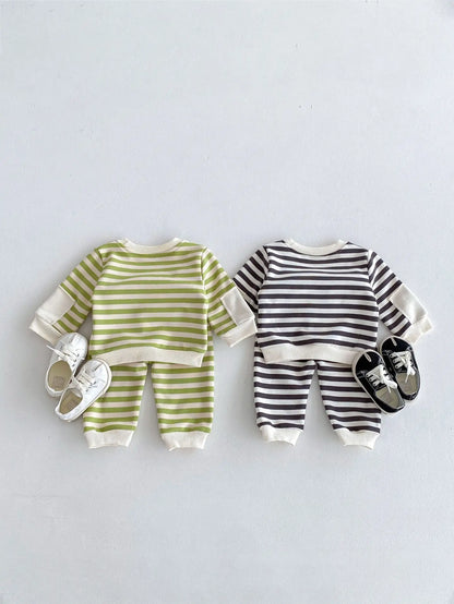 Baby Striped Cotton Sweatshirt & Sweatpants Set