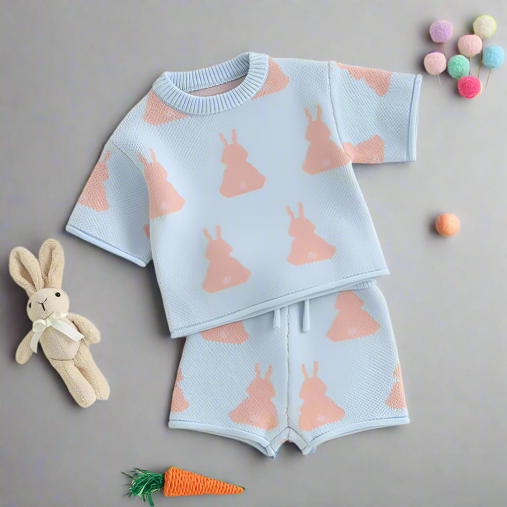 Bunny Print Knit Top & Shorts Set