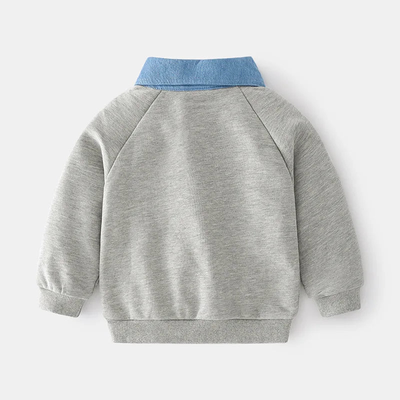 Denim Collar Gray Sweatshirt