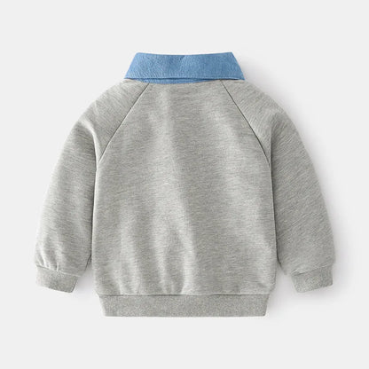 Denim Collar Gray Sweatshirt