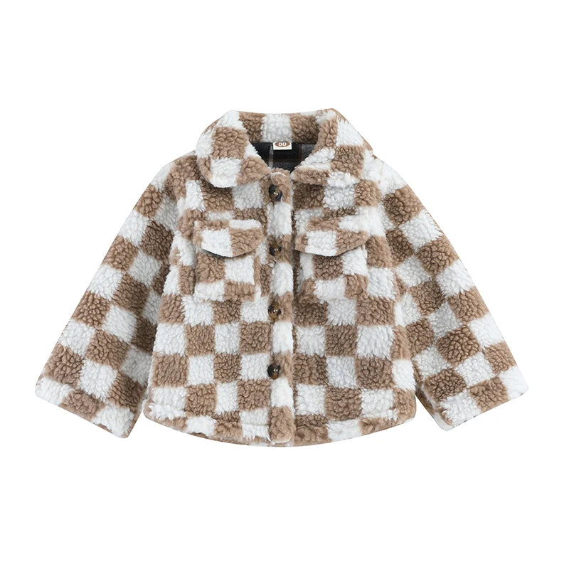 Toddler Checkered Sherpa Fleece Jacket – Cozy, Stylish & Ultra-Soft