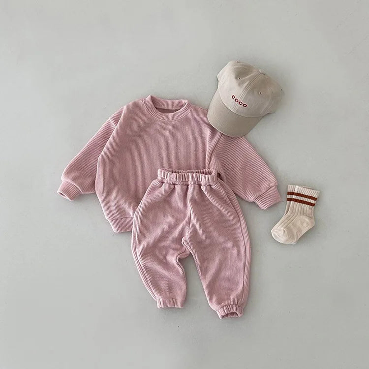 Casual Cotton Ribbed Sweatshirt and Sweatpants Set - Peachy Bloomers