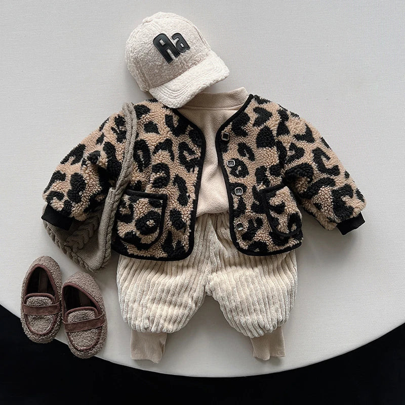 Leopard Print Fleece Girls Jacket