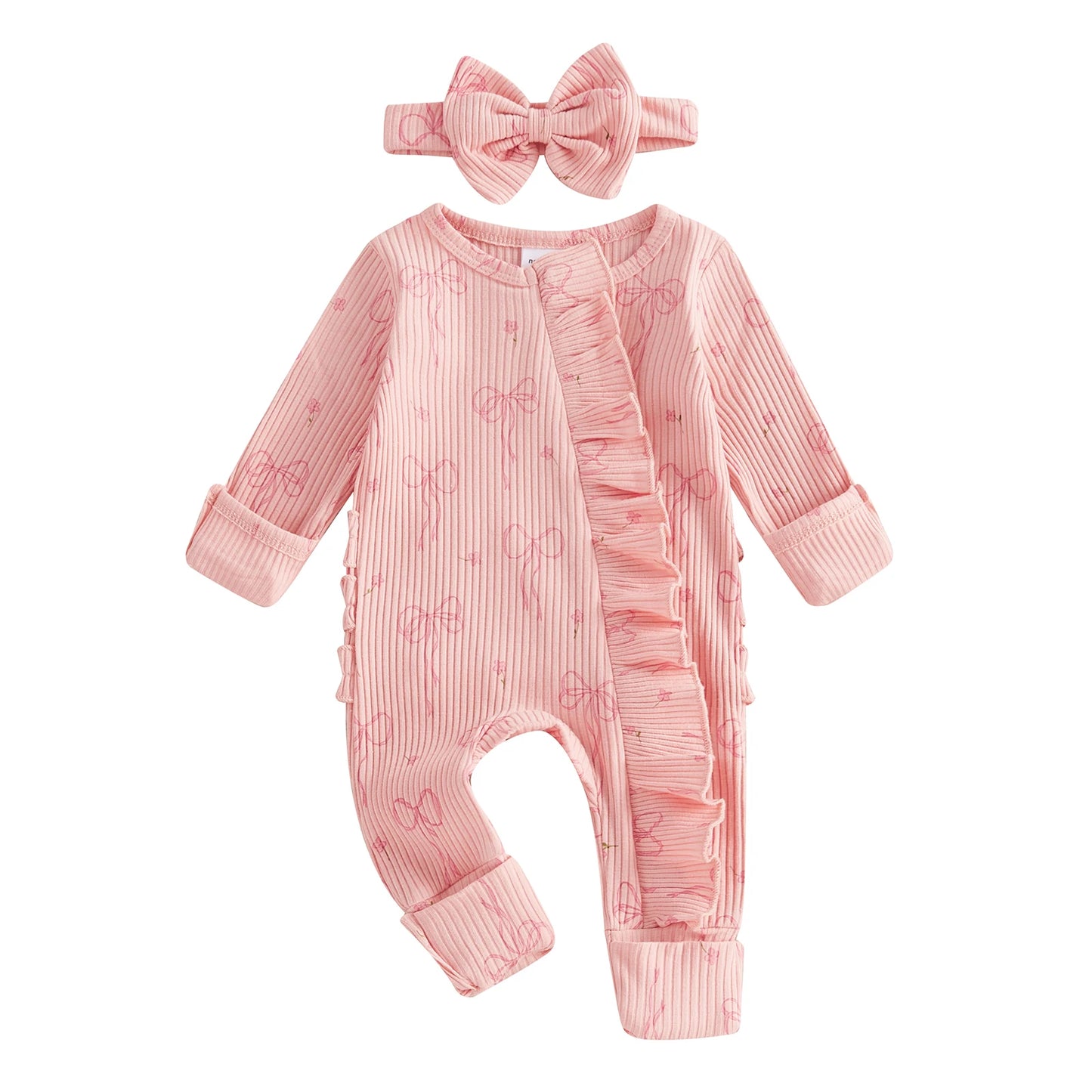 Newborn Ruffle Bow Jumpsuit with Headband