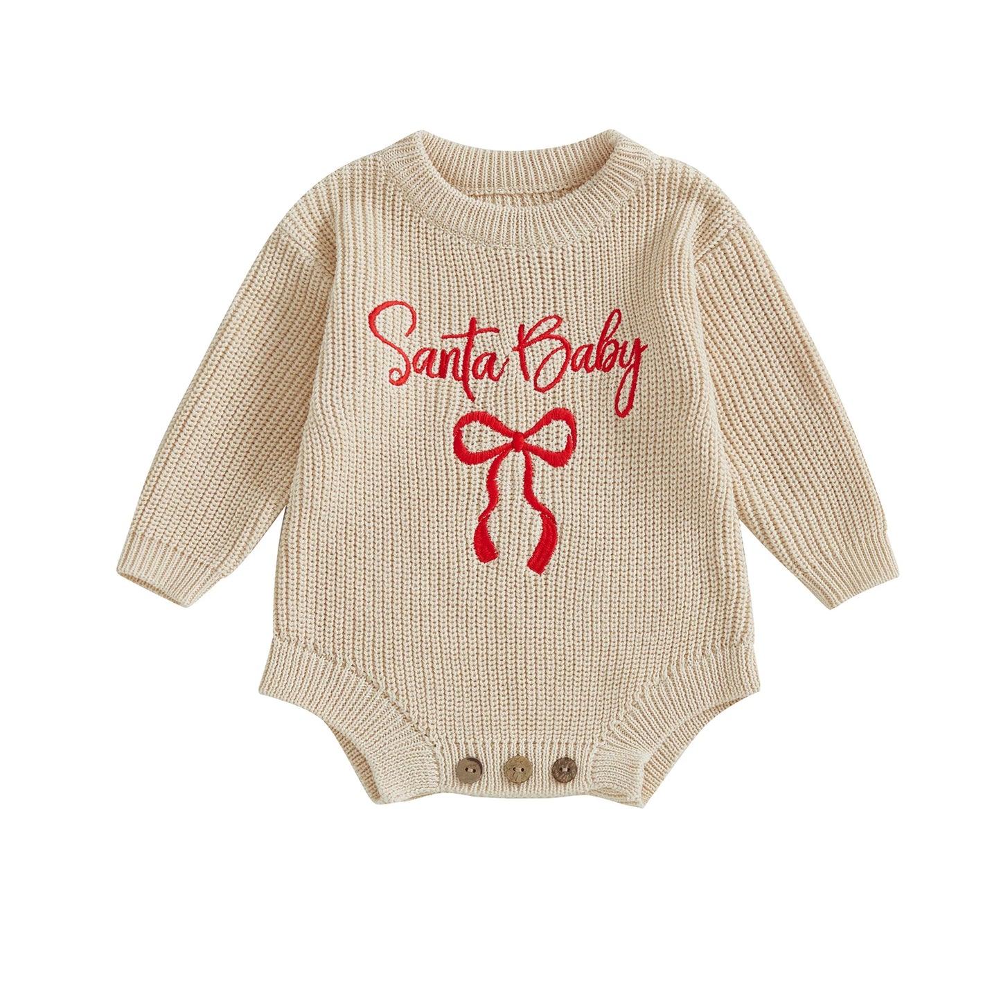 Santa Baby Girls Ribbed Knit Romper
