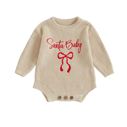 Santa Baby Girls Ribbed Knit Romper