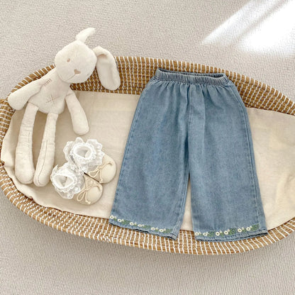 Daisy Denim Set for Girls – Cotton Summer Outfit with Embroidered Details