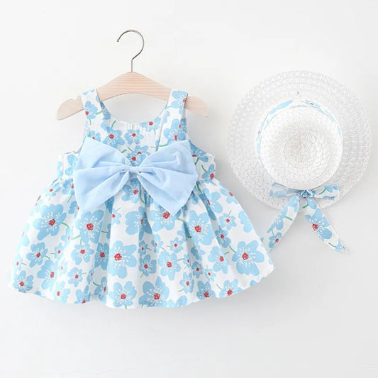 Baby Floral Bow Dress with Sunhat - Peachy Bloomers