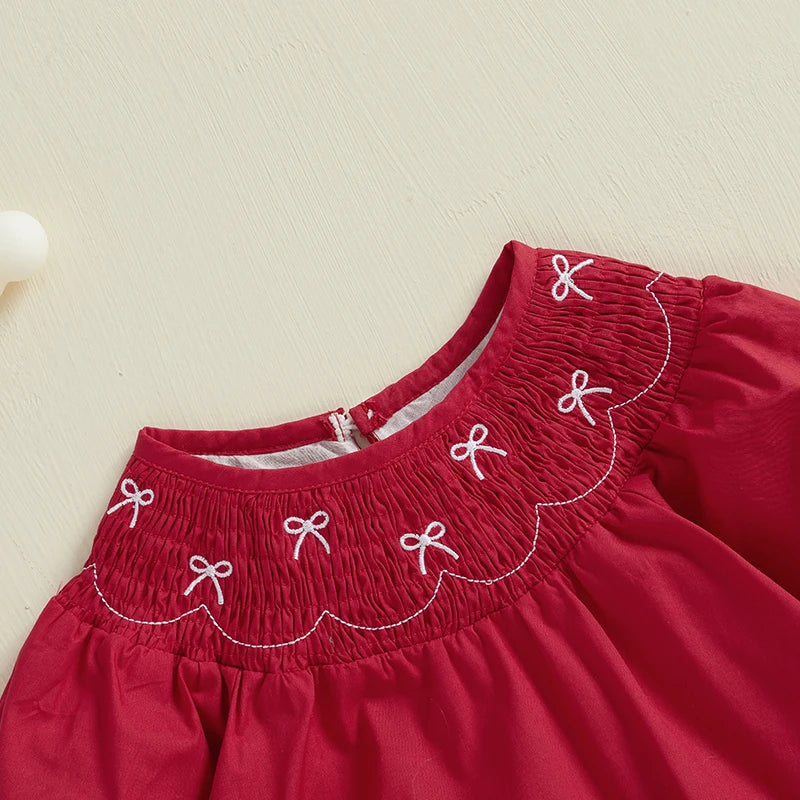 Toddler Girls Smocked Bow Holiday Romper