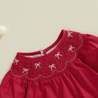 Toddler Girls Smocked Bow Holiday Romper