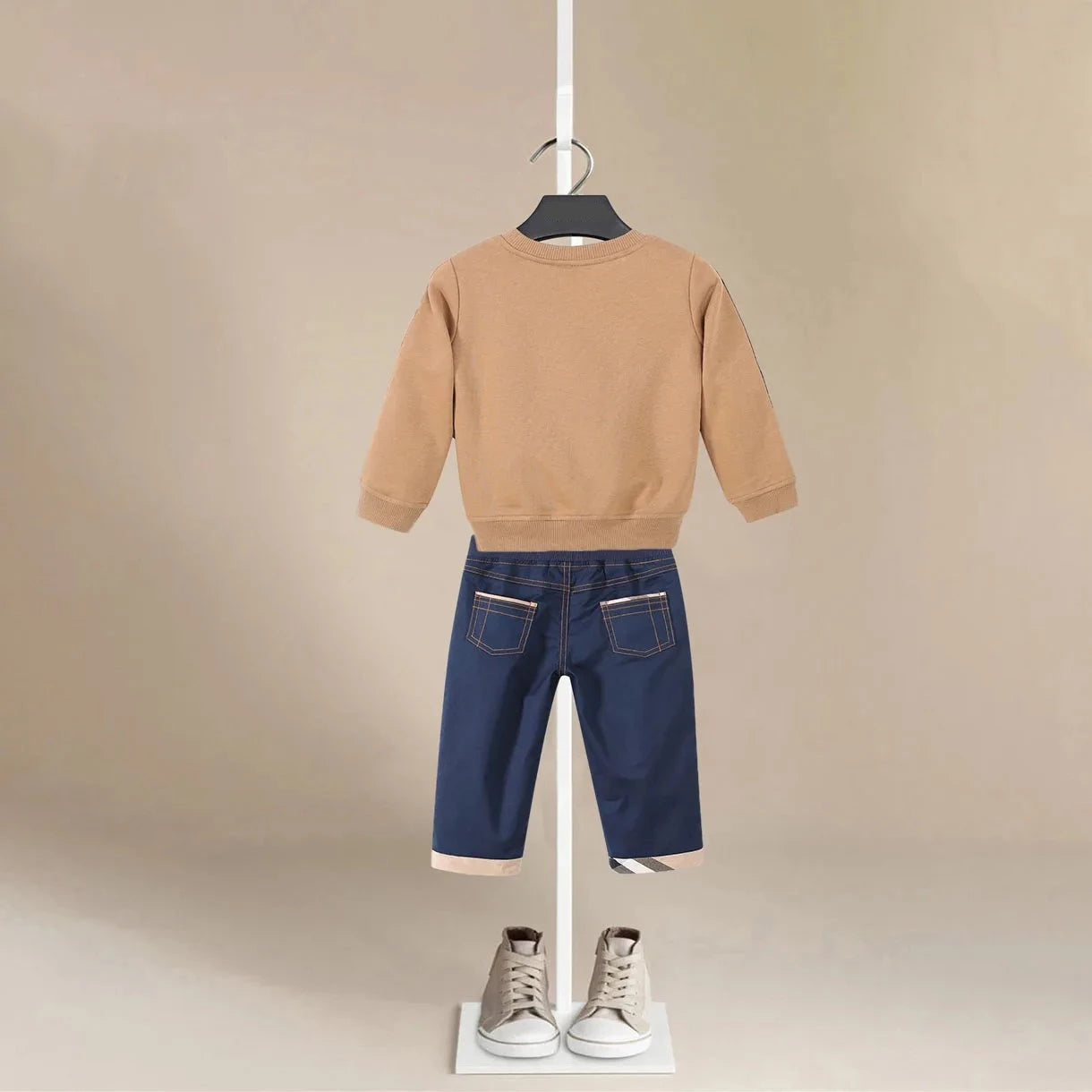 Boys Sweatshirt and Jeans Set with British Plaid Trimming - Peachy Bloomers