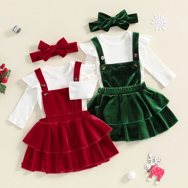 Holiday Christmas Girls Dress - 3 Piece Set