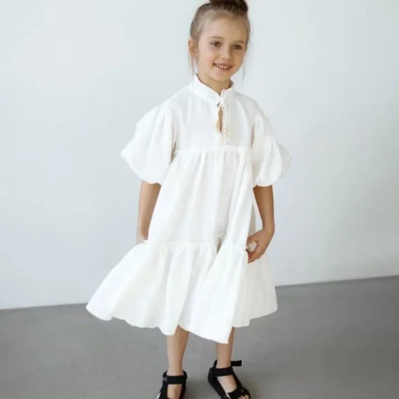 Linen Cotton GIrls Flare Dress - Peachy Bloomers