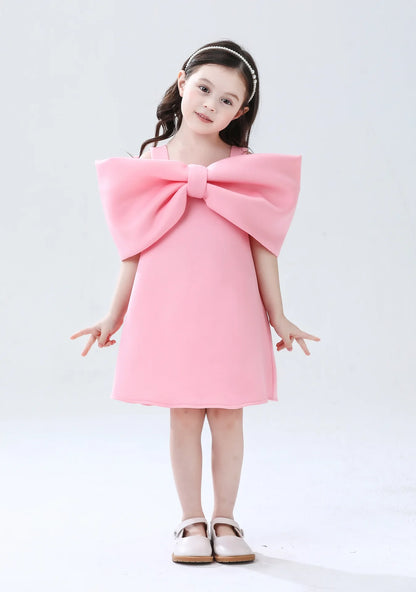 Elegant Big Bow Girls Dress - Peachy Bloomers