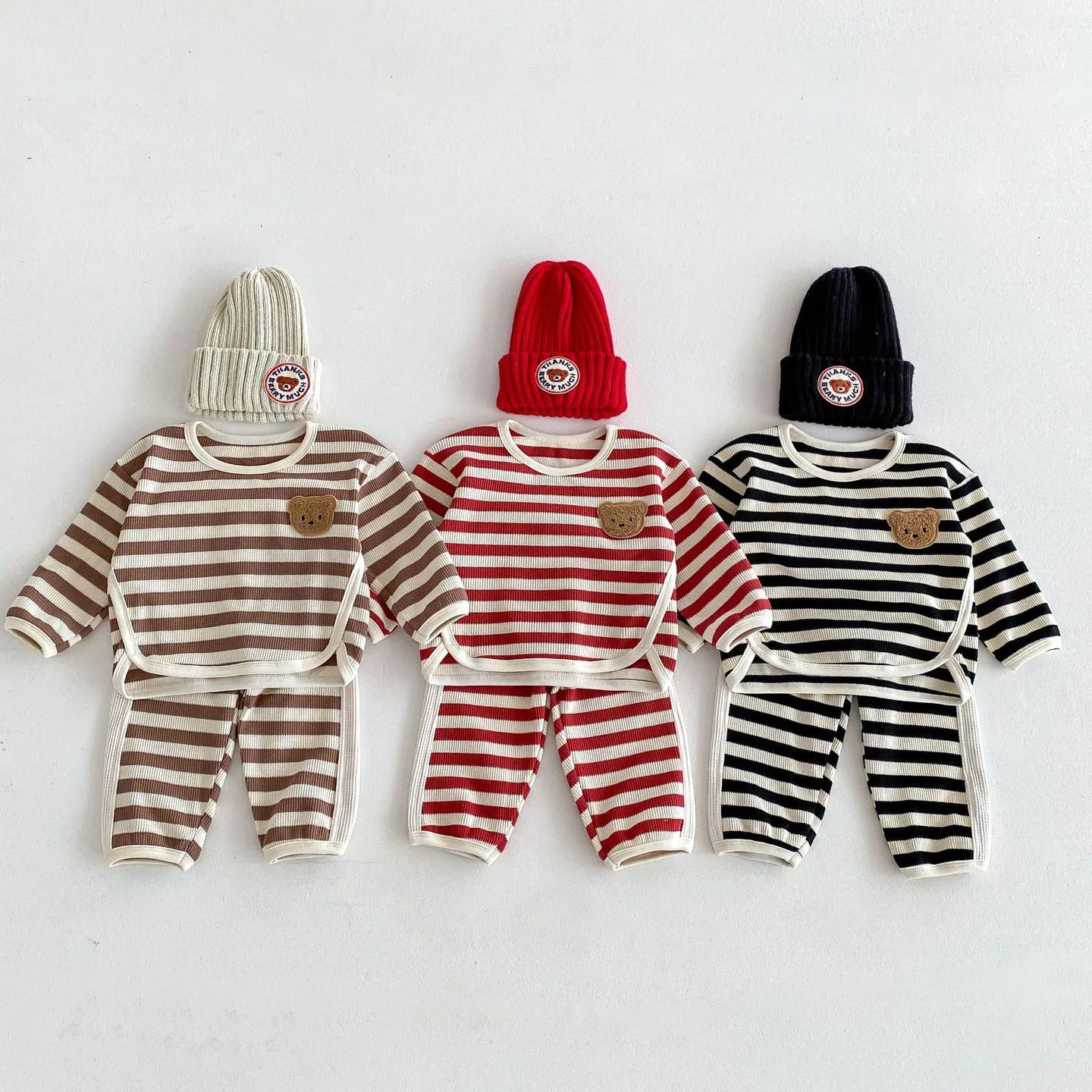 Toddler Bear Waffle Stripe Cotton Sweats Set