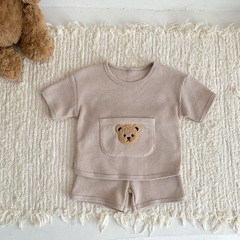 Bear Waffle T-shirt and Shorts Set - Peachy Bloomers