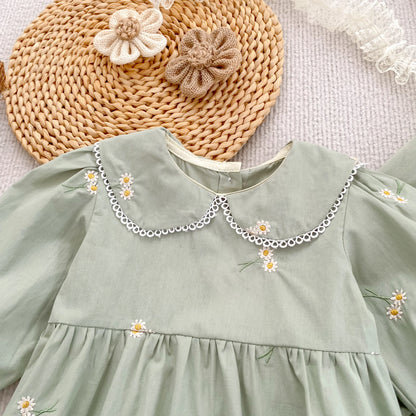 Daisy Gardenia Sage Cotton Baby Romper