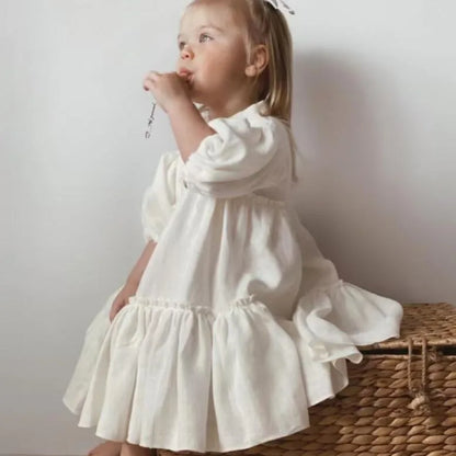 Linen Cotton GIrls Flare Dress - Peachy Bloomers
