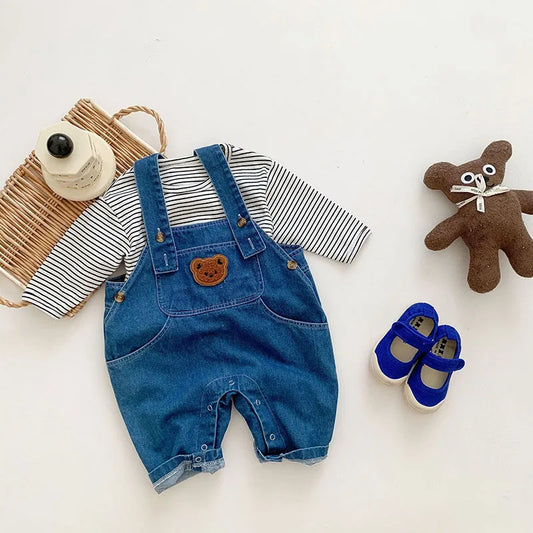 Bear Denim Jumpsuit and T-shirt Set - Peachy Bloomers