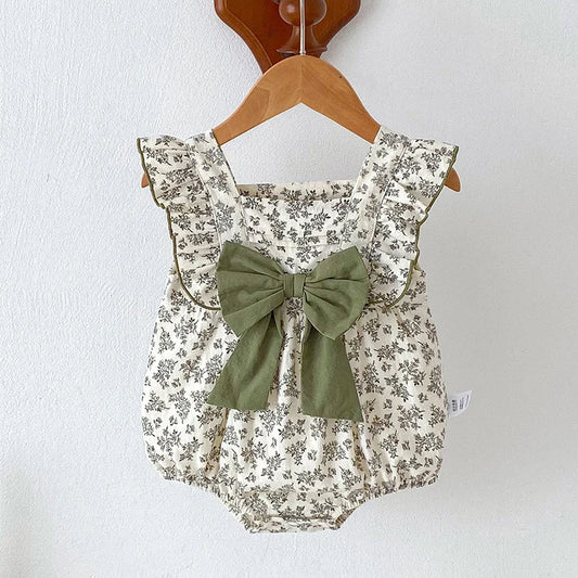 Gardenia Floral Baby Onesie with Bow - Peachy Bloomers