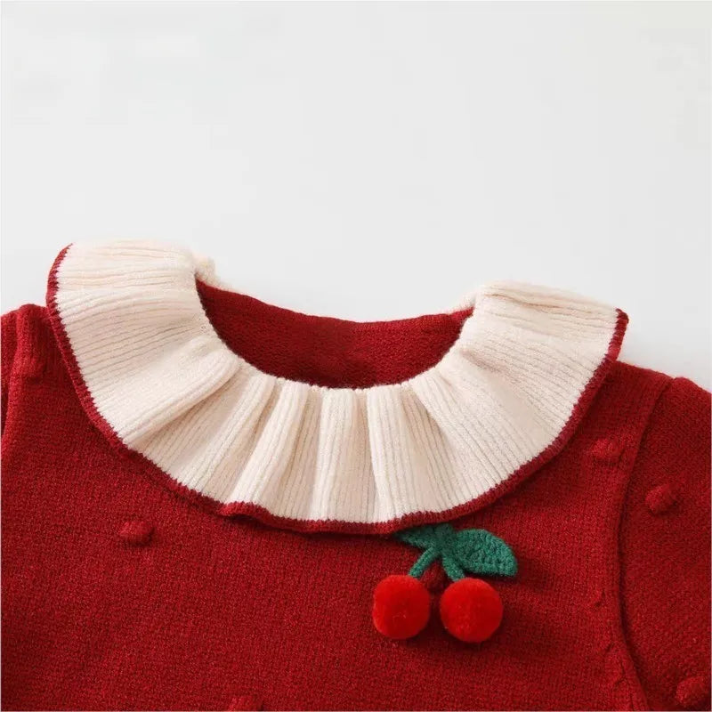 Cherry Red Knit Girls Dress