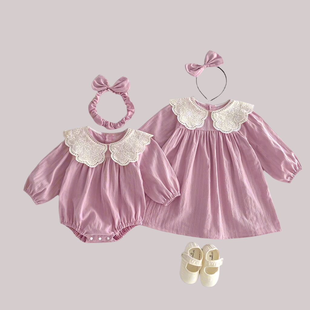 Sisters Matching Pink Outfit Dress & Romper