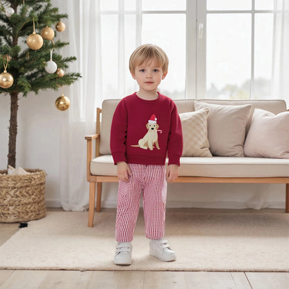 Toddler Boys Christmas Sweatshirt and Stripe Pants Set