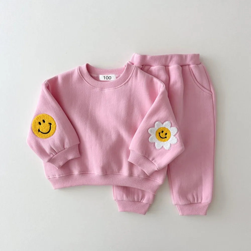 Flower & Smile Sweatshirt and Sweatpants Set - Peachy Bloomers