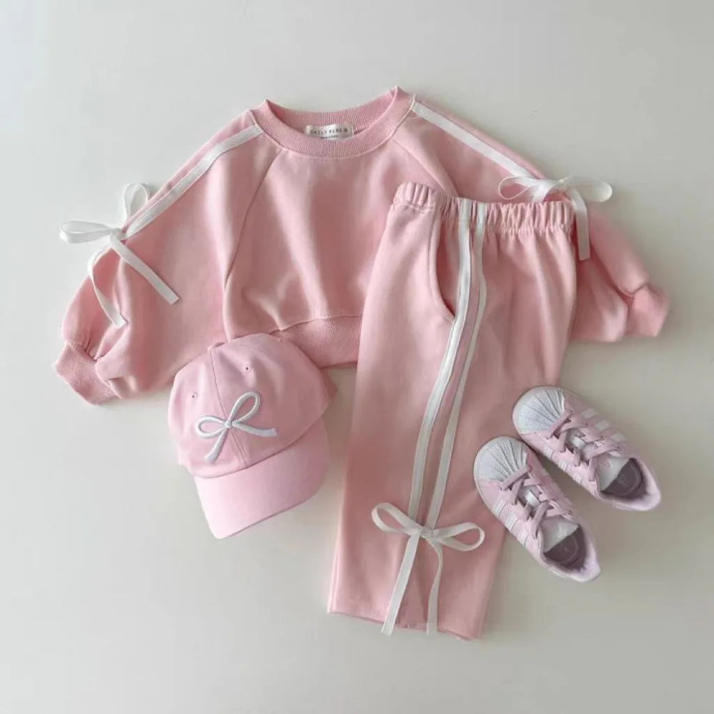 Bow Striped Girls Tracksuit - Peachy Bloomers