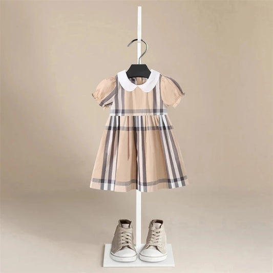 Iconic London Organic Plaid Dress in Beige - Peachy Bloomers