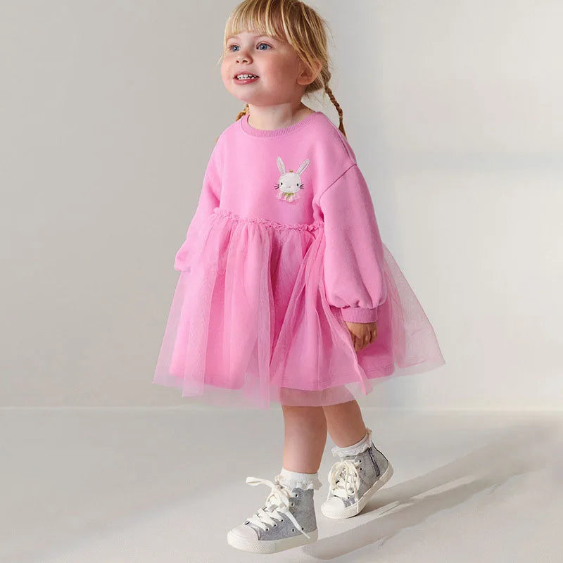 Girls Pink Bunny Dress with Tulle Skirt